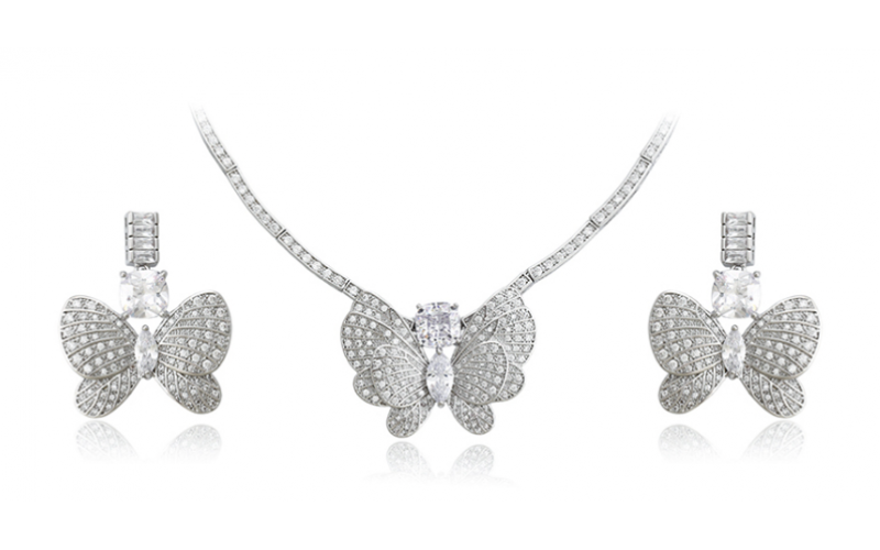 Cheap unique designer silver Butterfly necklace earrings jewelry sets