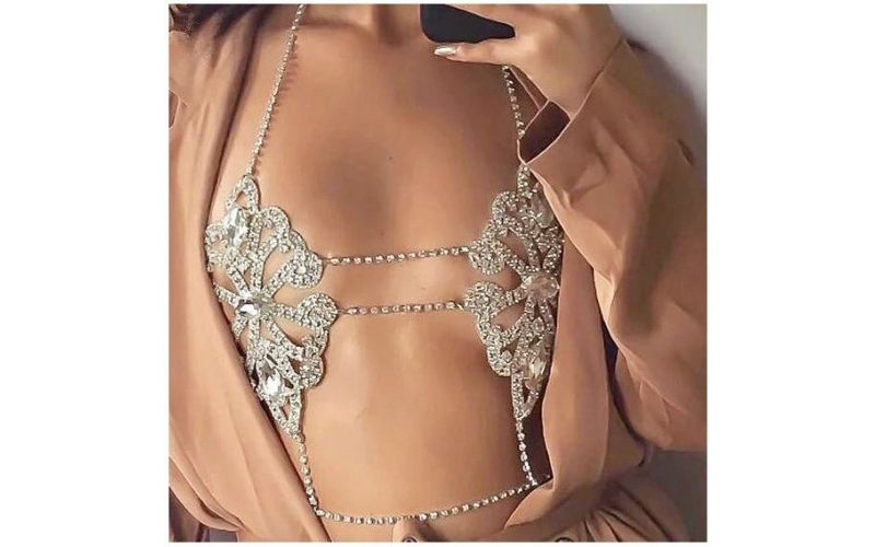 Rhinestone Chain Bra Crystal Body Chains for Women Necklace Sexy Bikini Nightclub Body Chain Jewelry