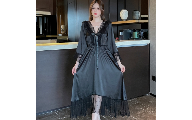 Women's Lace Kimono Robe Babydoll Lingerie Mesh Nightgown S-5XL