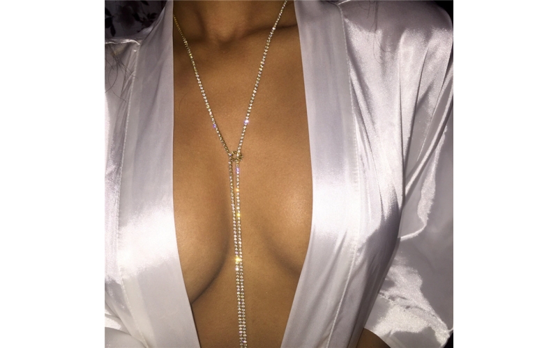 Women and Girls favorite fashion Tgrils Dainty Crystal Bikini Body Chain Bra Gold Body Jewelry