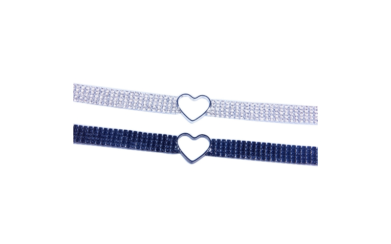 Layered Rhinestone Heart Choker Necklace Silver Cuban Link Chain Pendant Necklaces Sparkly Tennis Chain Neck Jewelry for Women and Girls